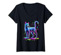 Femme Paint Art Russian Blue Cat Russian Blues Maltese T-Shirt avec Col en V
