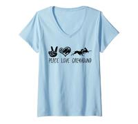 Femme Paix, Amour et Lévrier T-Shirt avec Col en V