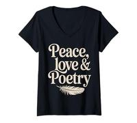 Femme Paix, Amour et poésie T-Shirt avec Col en V