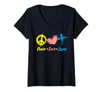 Femme Paix Amour & Jésus-Christ Foi chrétienne & Espoir Inspiration T-Shirt avec Col en V