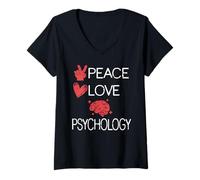 Femme Paix Amour Psychologie Cerveau Cœur Thérapie Rire T-Shirt avec Col en V