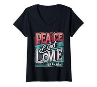 Femme Paix et Amour pour Tous Construire l'unité Love Peace Shine Bright T-Shirt avec Col en V