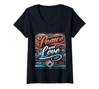 Femme Paix et Amour pour Tous Unis, Nous Faisons rayonner l'amour et la Paix pour Tous T-Shirt avec Col en V