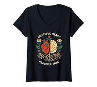 Femme Paix Intérieure Cœur Cerveau Santé Mentale Harmonie Calme T-Shirt avec Col en V