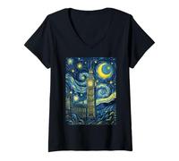 Femme Palais de Westminster Nuit étoilée Histoire de l'art Cadeau T-Shirt avec Col en V
