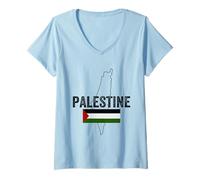 Femme Palastine Map, Palestinian Love Illustration Graphic Design T-Shirt avec Col en V