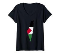 Femme Palastine Map, Palestinian Love Illustration Graphic Design T-Shirt avec Col en V