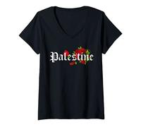 Femme Palestine Free Palestine Free Gaza Palestine Flag Arabic T-Shirt avec Col en V