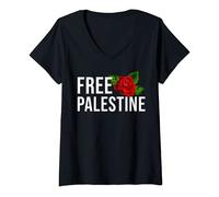 Femme Palestine Free Palestine Free Gaza Palestine Flag Arabic T-Shirt avec Col en V