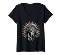 Femme Palestinian Keffiyeh and American Indians Feathers Unity T-Shirt avec Col en V