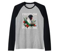 Femme palestinienne avec des Fleurs Liberté pour la Palestine Manche Raglan