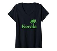 Femme Palmier du Kerala God's Own Country T-Shirt avec Col en V