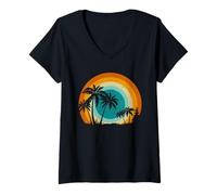 Femme Palmiers Paradis Vacances Plage D'été T-Shirt avec Col en V