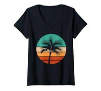 Femme Palmiers Paradis Vacances Plage D'été T-Shirt avec Col en V
