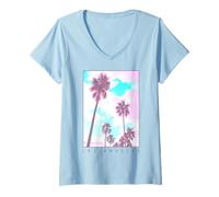 Femme Palmiers rétro de Los Angeles California LA Vintage T-Shirt avec Col en V