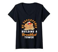 Femme Pancakes My Superpower Building A Breakfast Tower T-Shirt avec Col en V