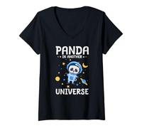 Femme Panda dans Un Autre Univers Animal Spatial Mignon T-Shirt avec Col en V