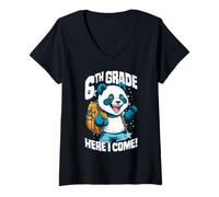 Femme Panda de 6e année Here I Come Back to First Day of School T-Shirt avec Col en V