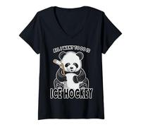 Femme Panda de Hockey sur Glace All I Want to Do is Cute Bear Player T-Shirt avec Col en V