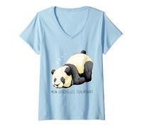Femme Panda Géant Qui Dort Citation Allemande T-Shirt avec Col en V