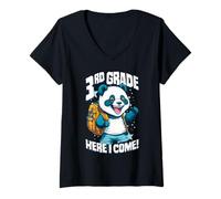 Femme Panda « Here I Come Back to First Day of School » T-Shirt avec Col en V