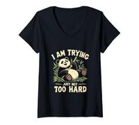 Femme Panda I Am Trying Juste Pas Trop Fort Bambou T-Shirt avec Col en V