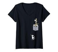 Femme Panda Kawaii de Poche T-Shirt avec Col en V