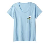 Femme Panda Mignon avec Canne à Sucre dans Une Poche pour Les Amoureux des Pandas T-Shirt avec Col en V