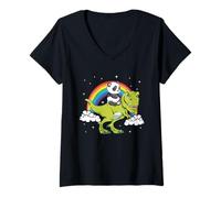 Femme Panda Ours Dinosaure Tyrannosaure T-Rex Nuage Arc-en-ci T-Shirt avec Col en V