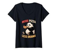 Femme Panda : Plus de Pizza, Moins de Drame, Une Pizza drôle T-Shirt avec Col en V