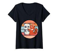 Femme Panda Roux Panda ludique Affection Coeur Humour amitié T-Shirt avec Col en V