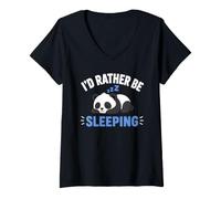 Femme Panda Sleep Funny Nap Humor Lazy I'd Rather Be Sleeping T-Shirt avec Col en V