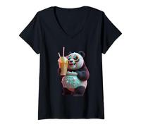 Femme Panda Tenant Une Tasse géante - T-Shirt Unisexe pour Homme et Femme T-Shirt avec Col en V