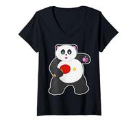Femme Panda Tennis de Table Raquette de Tennis de Table T-Shirt avec Col en V
