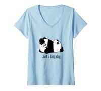 Femme Pandas Just Lazy Days Cute Design Kawai Panda Ours Amusant T-Shirt avec Col en V