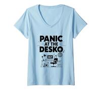 Femme Panic at The Desk-O Funny Corporate Life Work from Home T-Shirt avec Col en V
