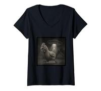 Femme Panic in The Coop - Cosmic Chicken Run T-Shirt avec Col en V