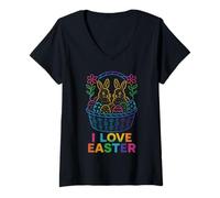 Femme Panier à œufs « I Love Easter Bunny Delight » T-Shirt avec Col en V