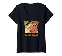 Femme Panier de Basket-Ball Slam Dunk Art pour Fan de Sport T-Shirt avec Col en V