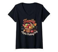 Femme Panier de récolte d'automne pour la cueillette des Pommes en Famille T-Shirt avec Col en V