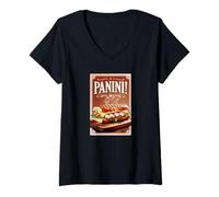 Femme Panini Délicieux Sandwich Italien pressé T-Shirt avec Col en V