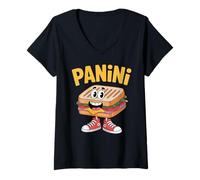 Femme Panini Sandwich Drôle Italien Brainrot Meme Sandwich T-Shirt avec Col en V