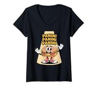 Femme Panini Sandwich Drôle Italien Brainrot Meme Sandwich T-Shirt avec Col en V