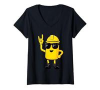 Femme Panneau à Main avec Inscription « Worker » - Jaune T-Shirt avec Col en V