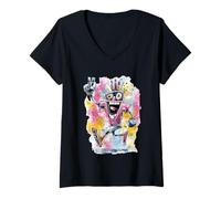 Femme Panneau d'art Graphique Happy Robot Peace Graffiti Pop T-Shirt avec Col en V