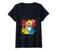 Femme Panneau d'art Graphique Wizard Double Peace Graffiti Pop T-Shirt avec Col en V