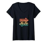 Femme Panneau de flèche drôle rétro Drame ou Paix T-Shirt avec Col en V