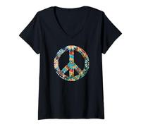 Femme Panneau de Paix avec Remplissage Tie Dye T-Shirt avec Col en V