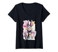 Femme Panneau de Visage Donkey Peace Graffiti Pop Character Graphic Art T-Shirt avec Col en V
