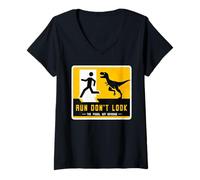 Femme Panneau dinosaure assorti Run Don't Look The Fossil Got Revenge T-Shirt avec Col en V
